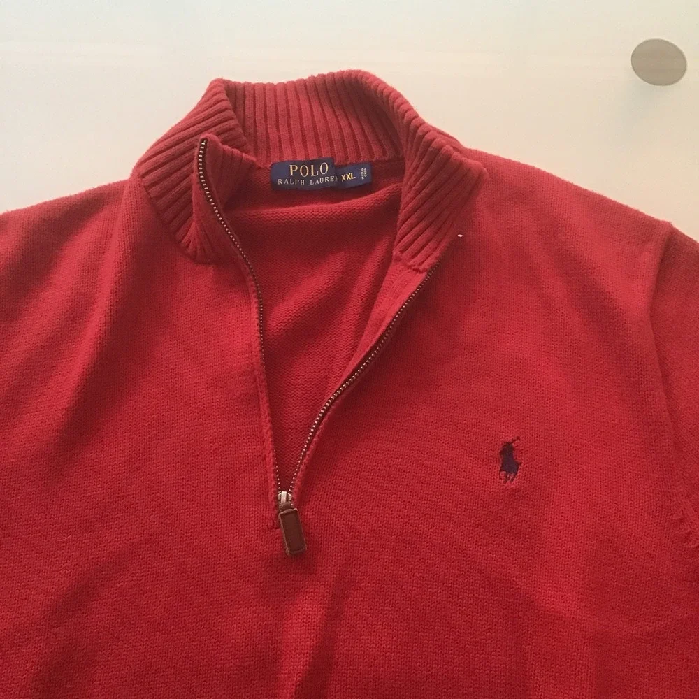 Polo Ralph Laureen Red 100% Cotton Quarter Zip Pullover Sweater Pony Logo XXL